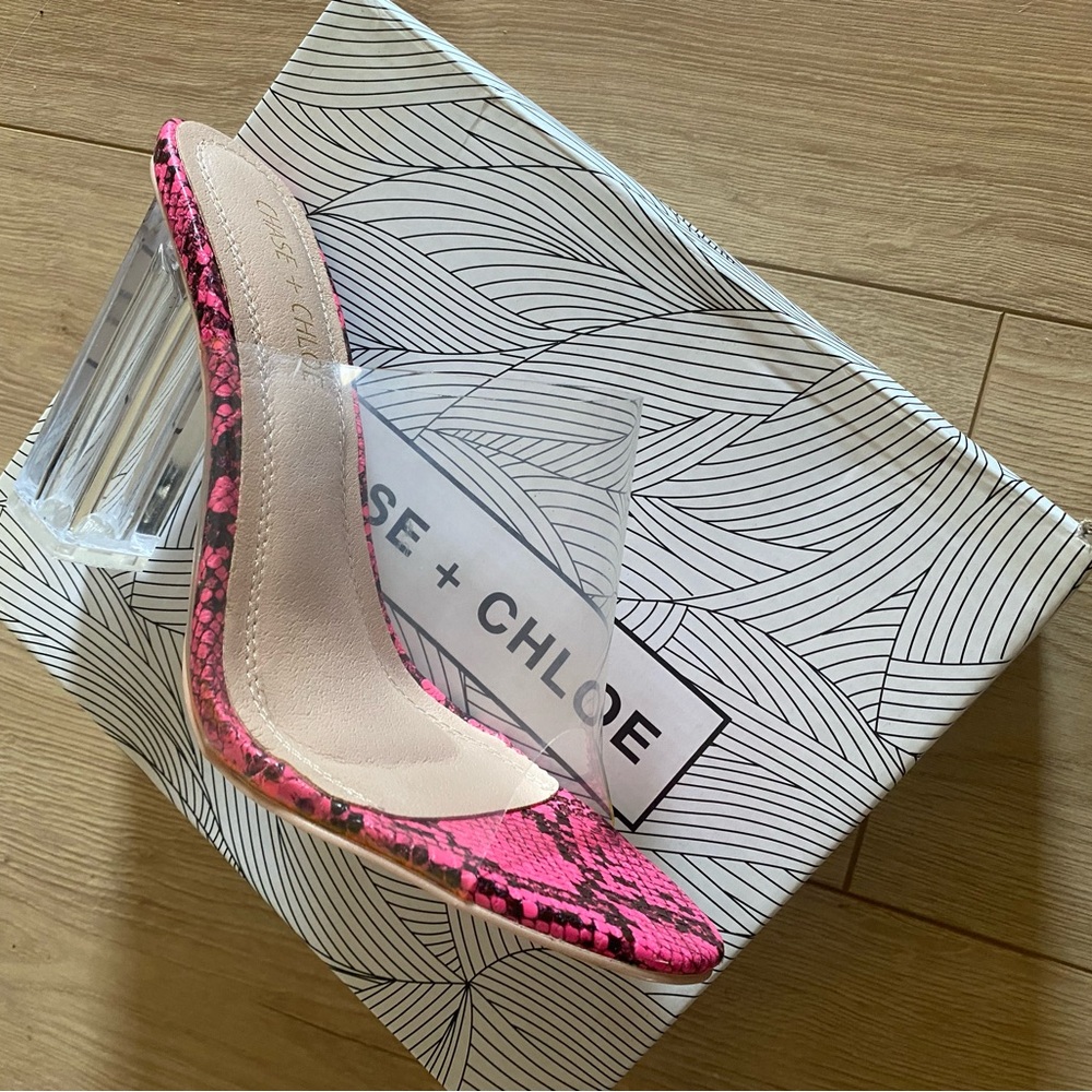 Chase + Chole Pink Heels with Snakeskin Pattern